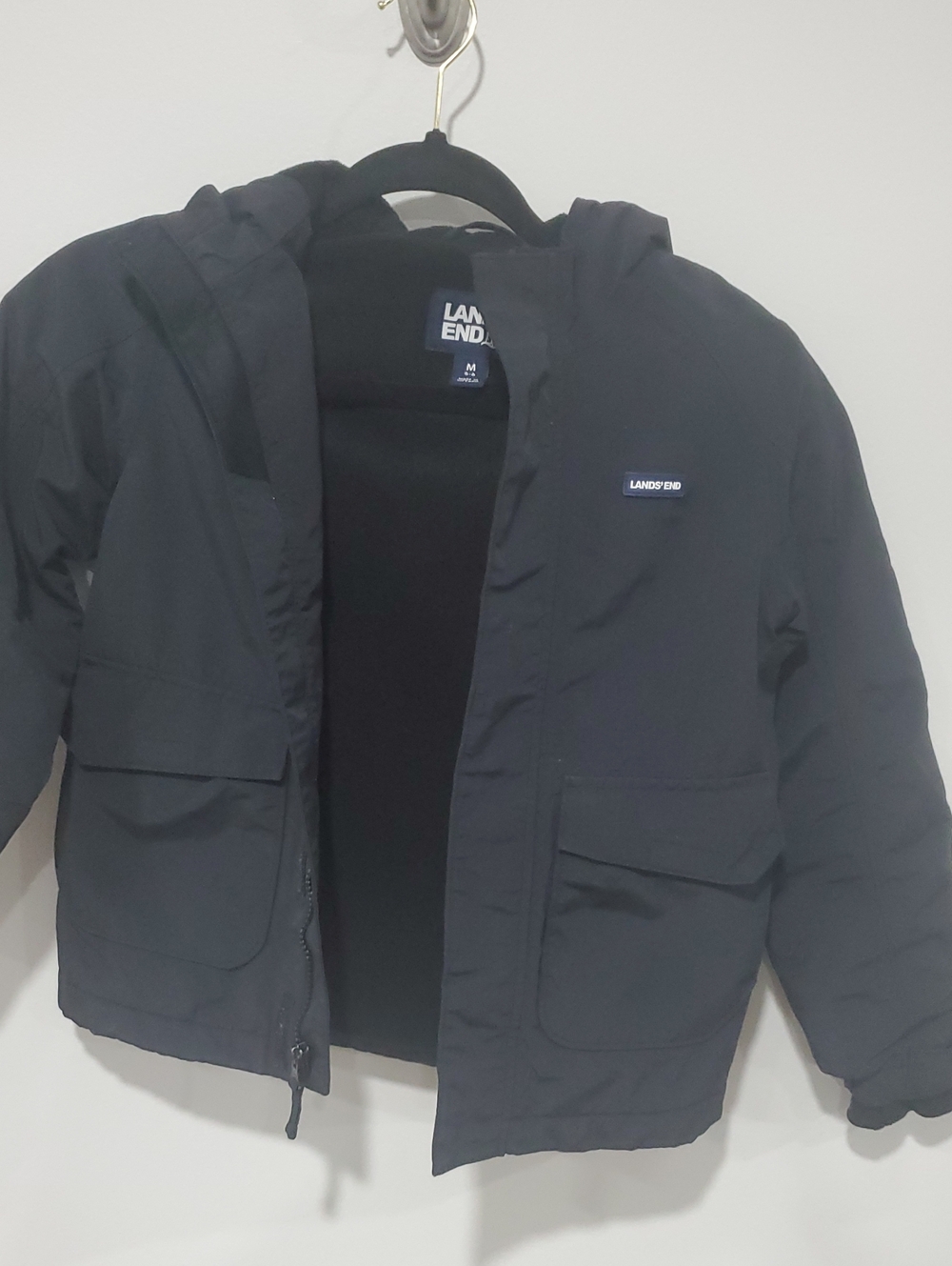 Lands' End Kids' Hooded Puffer Jacket in Black